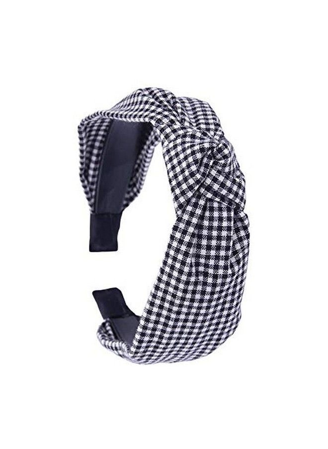 Happyupcity 4 Pcs Check Gingham Turban Headbands Lattice Cross Knot Headband Cloth Wrapped Plastic Headwear Hair Bands Hair Hoop Party Favors Hair Accessories For Girls Woman (Color Random)  - Image 5