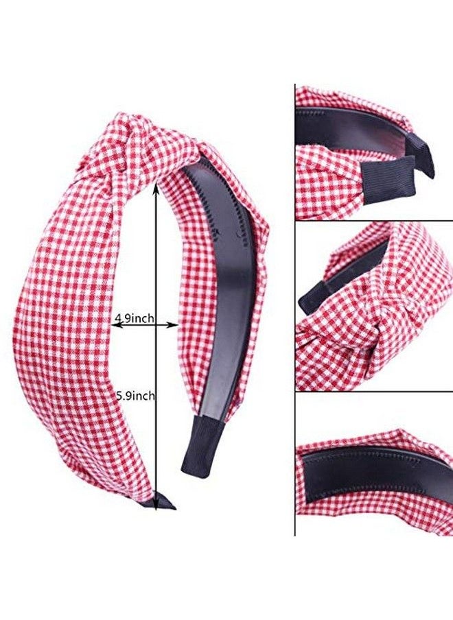 Happyupcity 4 Pcs Check Gingham Turban Headbands Lattice Cross Knot Headband Cloth Wrapped Plastic Headwear Hair Bands Hair Hoop Party Favors Hair Accessories For Girls Woman (Color Random)  - Image 3