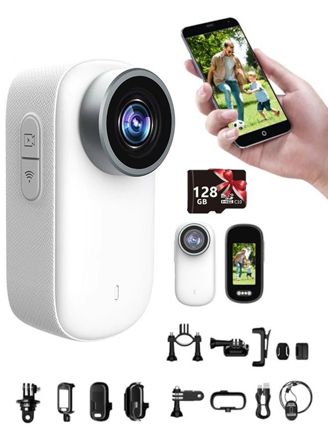 TT 4K Thumb Action Camera, Mini Body Cameras, 128GB Built-in Storage, Wearable Pocket Vlogging Camera with Magnetic Lanyard, Small Portable Body Cam Helmet Cam for Work, Cycling, Travel, Pet Walking,6-axis Gyroscopic Image Stabilization + EIS Image Stabilization, 30 Meters waterproof - Image 1