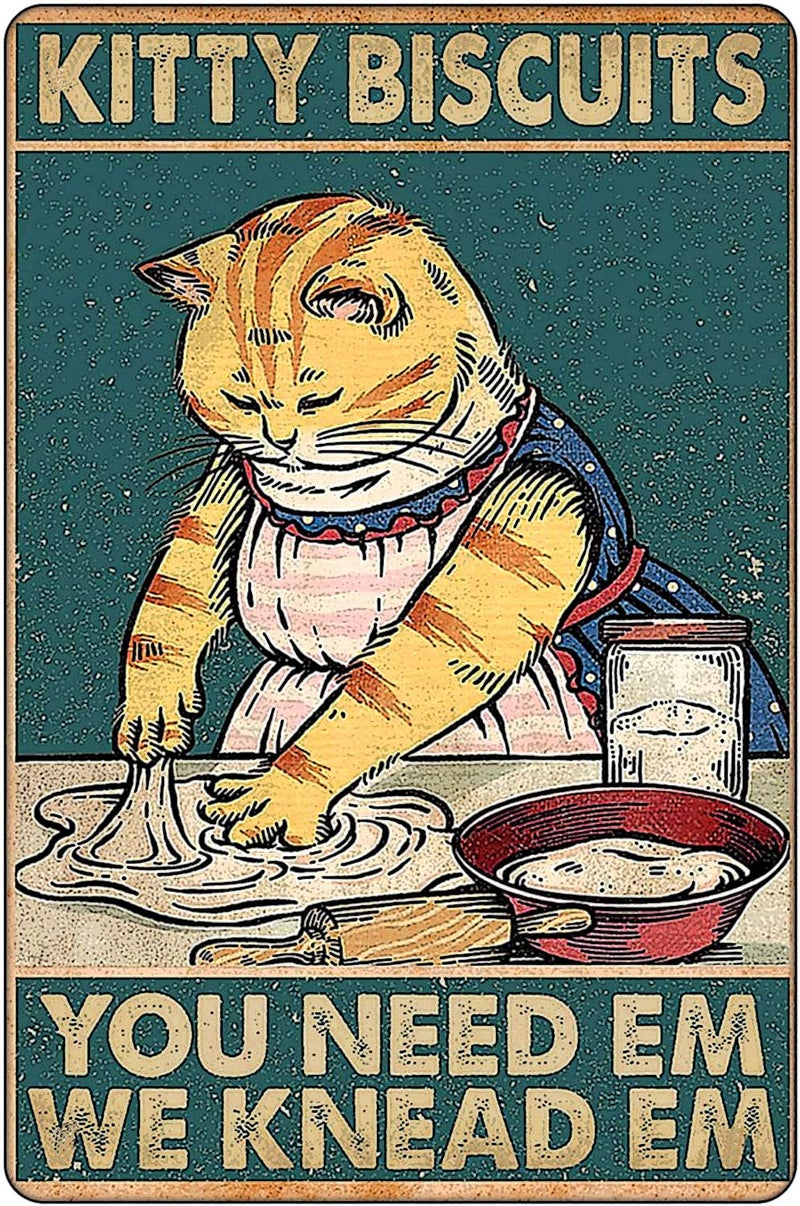 Bestylez Vintage Kitty Biscuits Metal Sign - Whimsical Cat Decor for Cottage Core and Vintage Kitchens 12" * 8" (020) - Image 1