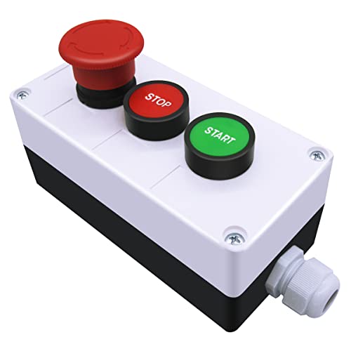 mxuteuk Momentary Start Stop Switch Push Button + 1NC Red Mushroom Latching Emergency e Stop Switch Station Box Pushbutton Switch HZ-JTSS - Image 1
