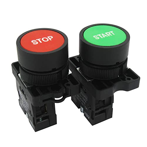 mxuteuk Momentary Start Stop Switch Push Button + 1NC Red Mushroom Latching Emergency e Stop Switch Station Box Pushbutton Switch HZ-JTSS - Image 3