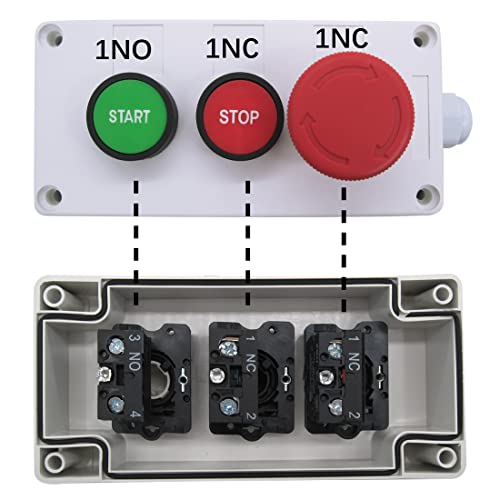 mxuteuk Momentary Start Stop Switch Push Button + 1NC Red Mushroom Latching Emergency e Stop Switch Station Box Pushbutton Switch HZ-JTSS - Image 2