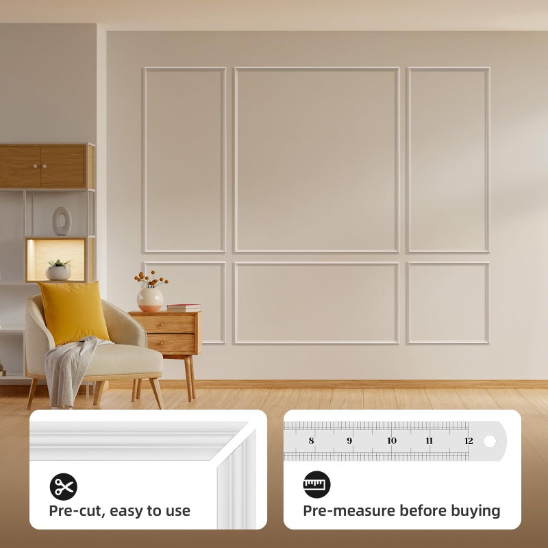 JSIWOTH Peel and Stick Wall Molding Kit Set of 6 Frames, Premade Wainscoting Panels for Interior Wall Decor, Molding Trim for Living Room Bedroom Corridor Home Accent Walls Panel - Image 3