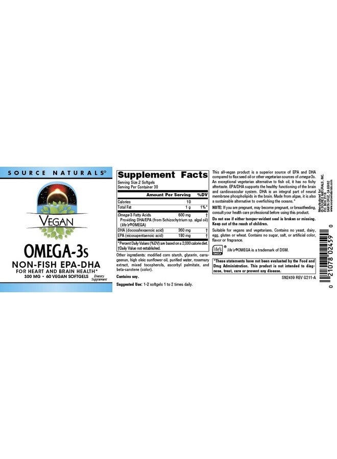 Source Naturals Vegan Omega 3S Non Fish Epa Dha For Heart And Brain Health Support* 300 Mg 60 Vegan Softfgels - Image 5