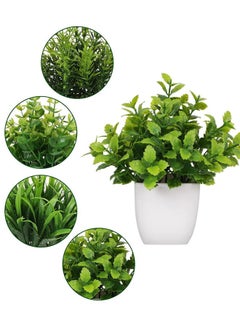وهاواي 4 Pack Mini Artificial Plant in Pot, Faux Plastic Eucalyptus Plant Wheat Grass  Plant  - Image 2