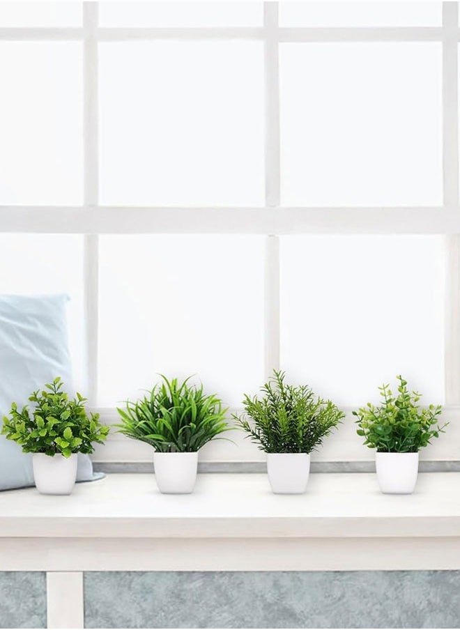 HAWAWA 4 Pack Mini Artificial Plant in Pot, Faux Plastic Eucalyptus Plant Wheat Grass  Plant  - Image 4