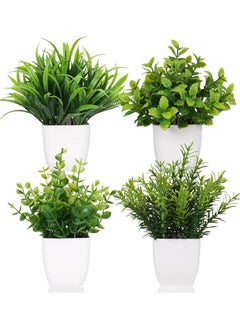 وهاواي 4 Pack Mini Artificial Plant in Pot, Faux Plastic Eucalyptus Plant Wheat Grass  Plant  - Image 1