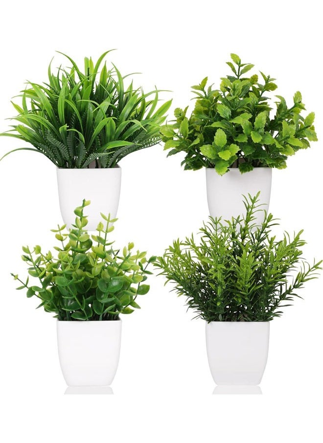 HAWAWA 4 Pack Mini Artificial Plant in Pot, Faux Plastic Eucalyptus Plant Wheat Grass  Plant  - Image 1