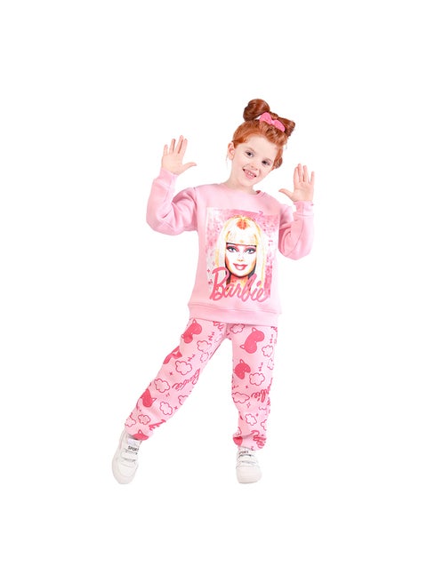بيجاما شتوي بناتي مبطن فليس Barbie بطبعة