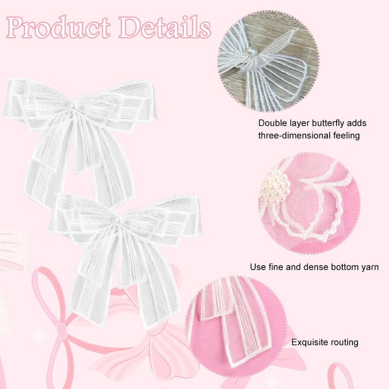 HASTHIP HASTHIP 15Pcs Applique Patches Embroidery Butterfly Decals DIY Crafts White Lace Bow Charms Sheer Sew Iron on Patch for Decorating Wrapping Making Hair Accessory Brides Dress 3 Styles - Image 3