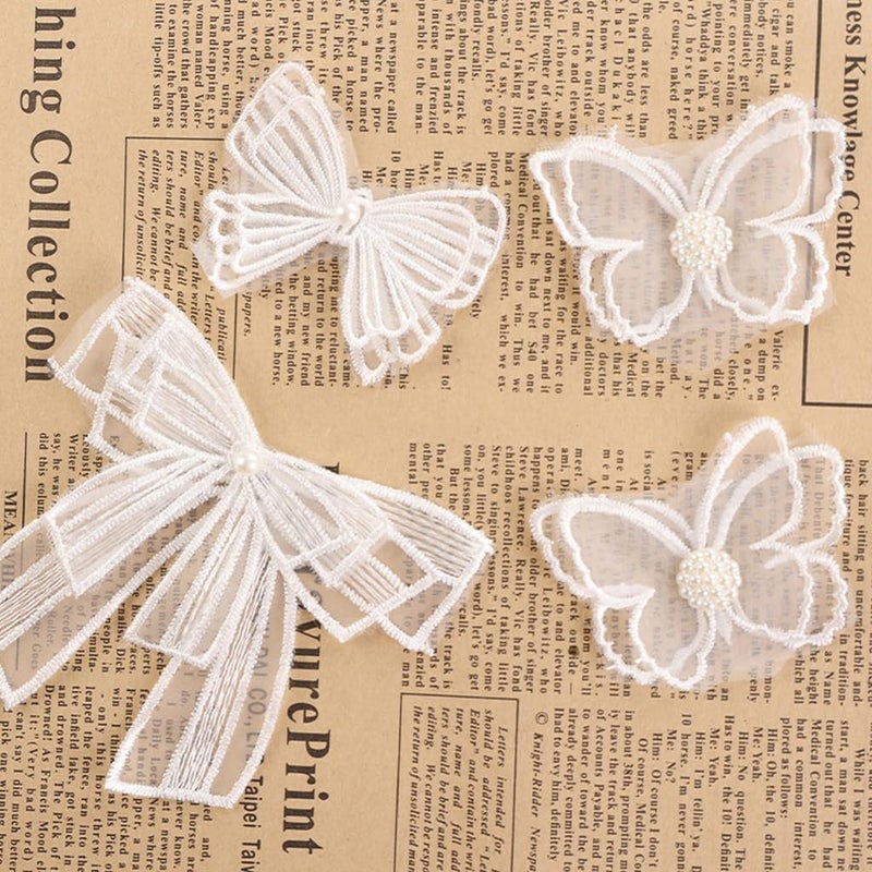 HASTHIP HASTHIP 15Pcs Applique Patches Embroidery Butterfly Decals DIY Crafts White Lace Bow Charms Sheer Sew Iron on Patch for Decorating Wrapping Making Hair Accessory Brides Dress 3 Styles - Image 4