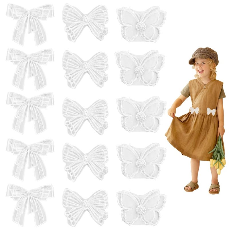 HASTHIP HASTHIP 15Pcs Applique Patches Embroidery Butterfly Decals DIY Crafts White Lace Bow Charms Sheer Sew Iron on Patch for Decorating Wrapping Making Hair Accessory Brides Dress 3 Styles - Image 1