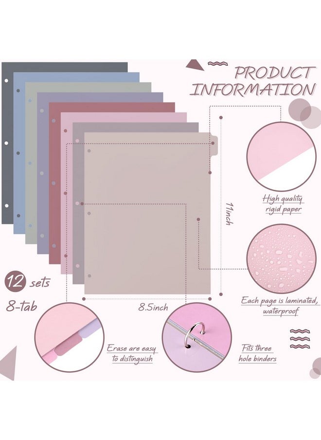 Honoson - 12 Sets 8 Tab Binder Dividers For 3 Ring Binders 8.5 X 11 Inch Paper Multicolor Dividers With Plastic Film 3 Hole Punched Page Dividers Sturdy Binder Index Dividers For School (Taro Color) - Image 1