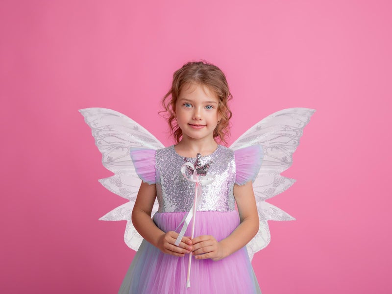 YKW Fairy Wings for Adult Women,31.5"x29" Butterfly Cosplay Wings with Lace Gloves,Organza Costume Wings for Halloween Party (White (White + Silver)) - Image 5