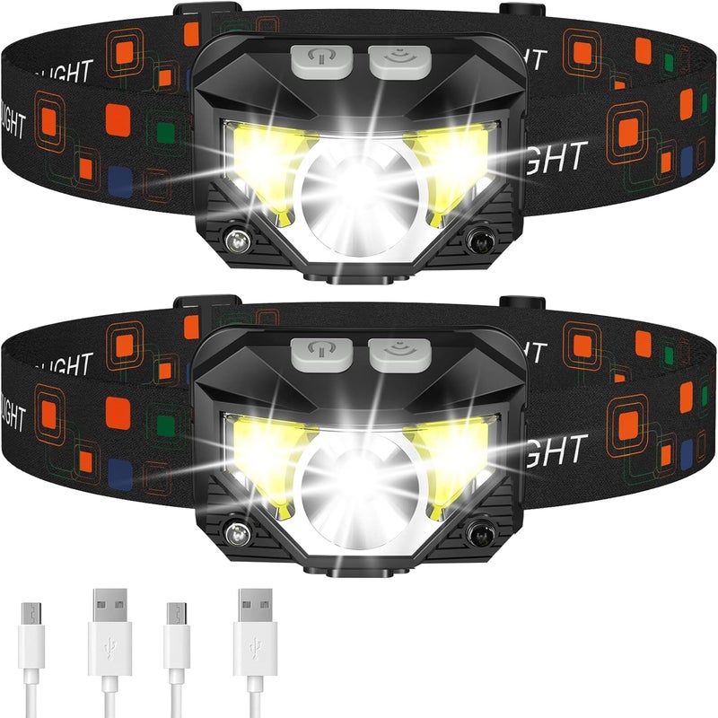 LHKNL مصباح رأس LED قابل لإعادة الشحن بقوة 1200 لومن مع إضاءة بيضاء وحمراء، مقاوم للماء، مزود بمستشعر حركة و8 أوضاع - مثالي للتخييم والجري والتسلق وصيد السمك - Image 1