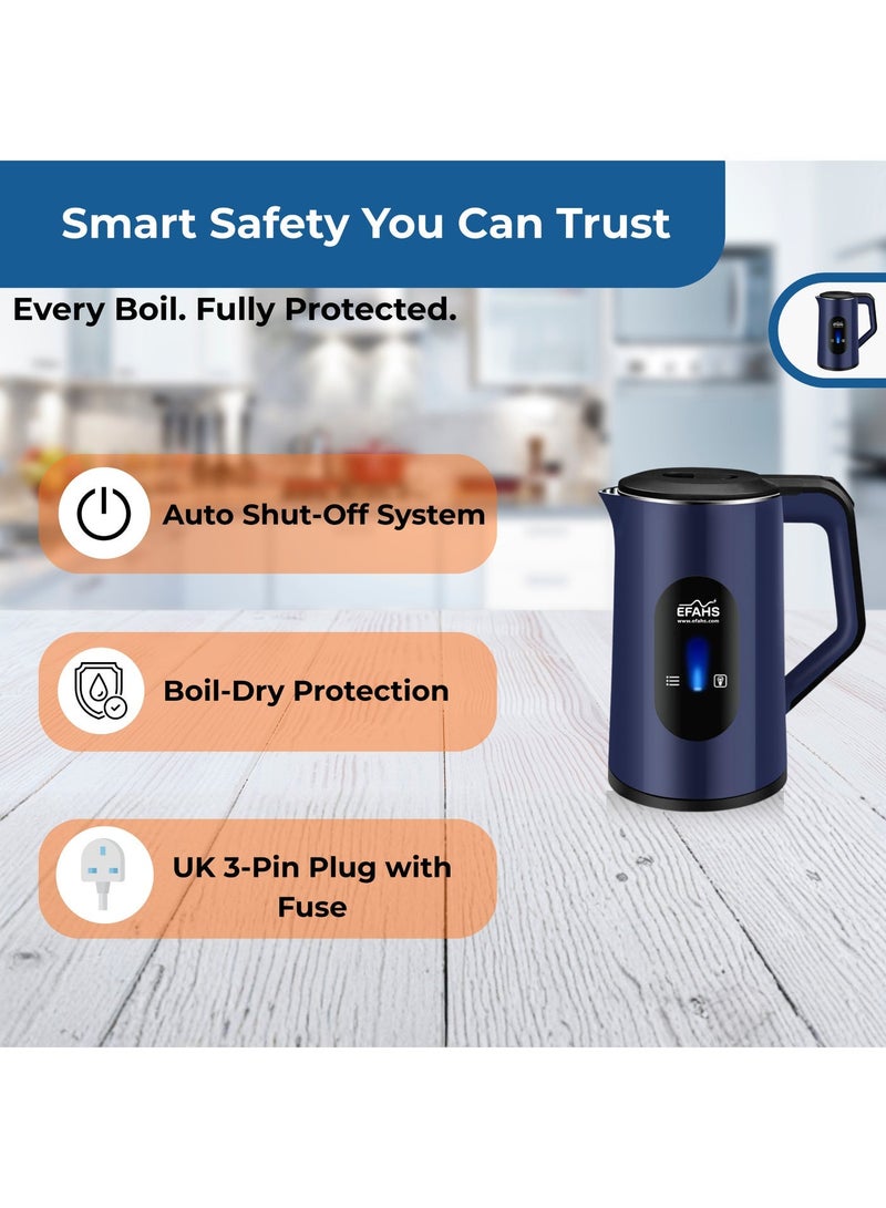 عفہس غلاية كهربائية لاسلكية من EFAHS، غليان سريع، تصميم خفيف الوزن، قاعدة دوّارة 360°، إيقاف تلقائي، حماية من الغليان الجاف، سخان مخفي، سعة 2.2 لتر، قدرة 1500 واط – أبيض لتحضير الشاي الفوري / القهوة / الحساء / سلق البيض - Image 4