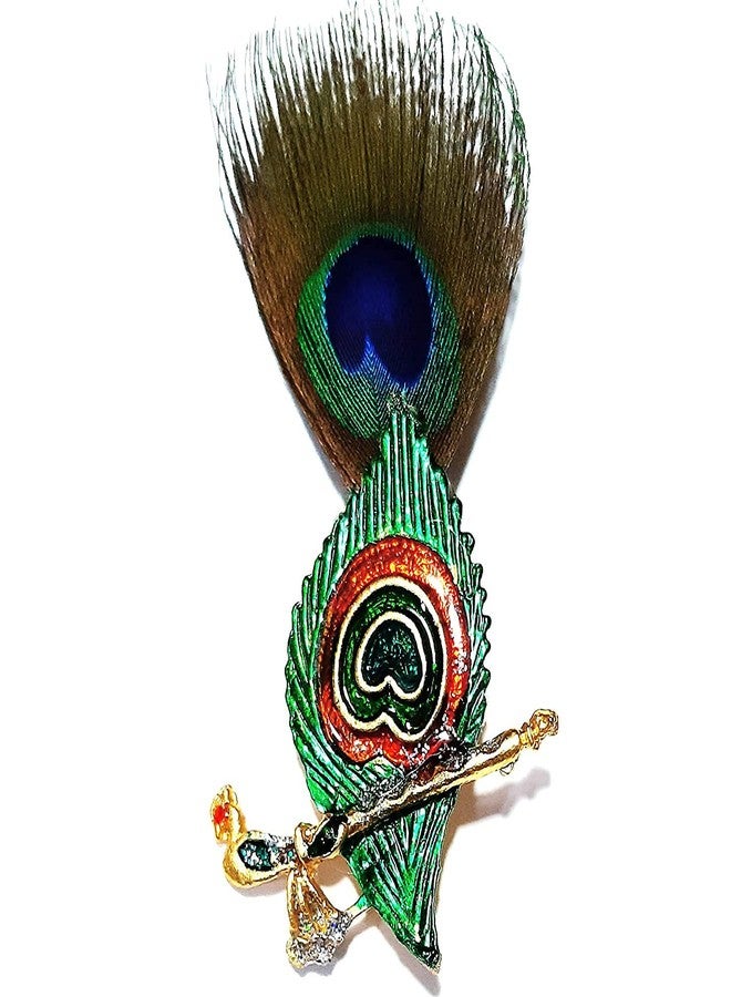 SRC Creations Mor Pankh Bansuri Brooch with Peacock Feather Stylish Lapel Pin pack of 10 pcs (Multicolor) - Image 3