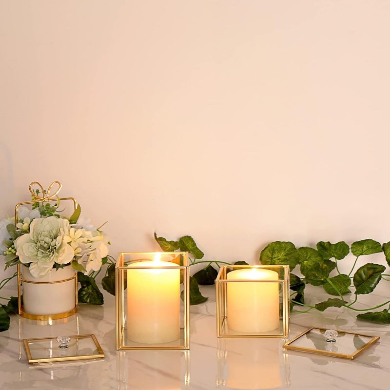 2PCS Glass Qtip Holder, Bathroom Storage Jar Cotton Ball Dispenser Makeup Sponge Holder Gold Bathroom Container Glass Storage Jar for Cotton Balls Makeup Sponges Bath Salts Candles - Image 3