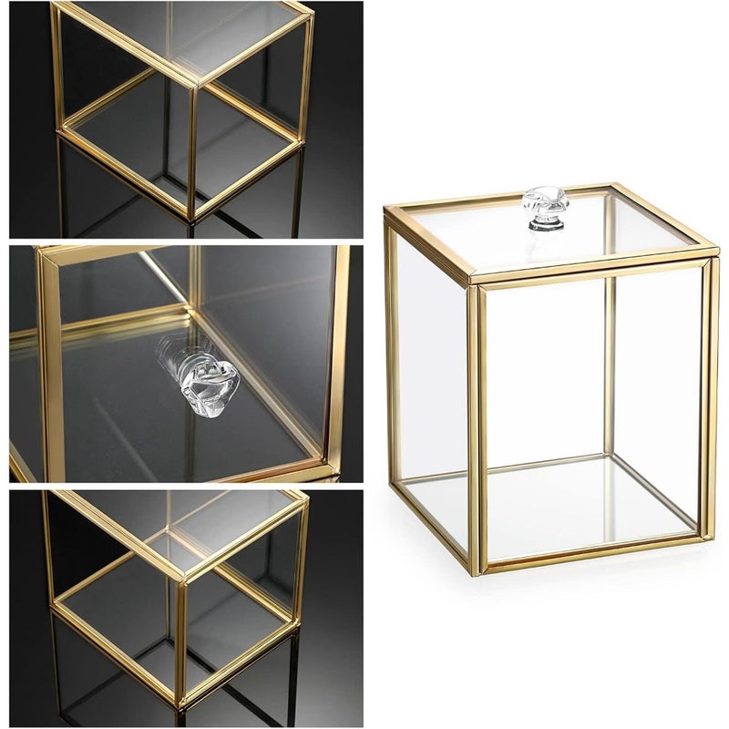 2PCS Glass Qtip Holder, Bathroom Storage Jar Cotton Ball Dispenser Makeup Sponge Holder Gold Bathroom Container Glass Storage Jar for Cotton Balls Makeup Sponges Bath Salts Candles - Image 5