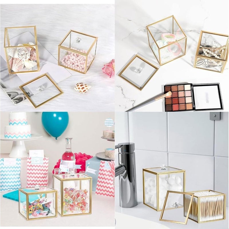 2PCS Glass Qtip Holder, Bathroom Storage Jar Cotton Ball Dispenser Makeup Sponge Holder Gold Bathroom Container Glass Storage Jar for Cotton Balls Makeup Sponges Bath Salts Candles - Image 4