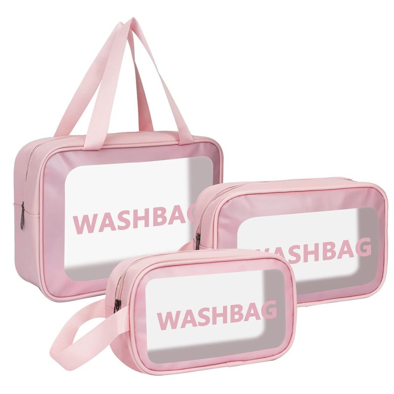 AJIGNA MART 3 Pieces Makeup Bag for Home Travel Organizer Bags Cosmetic Toiletry Storage Bag for Cosmetics Brushes Accessories PouchTravelling Washbags Vanity Kit for Women Girls Pink - Image 1