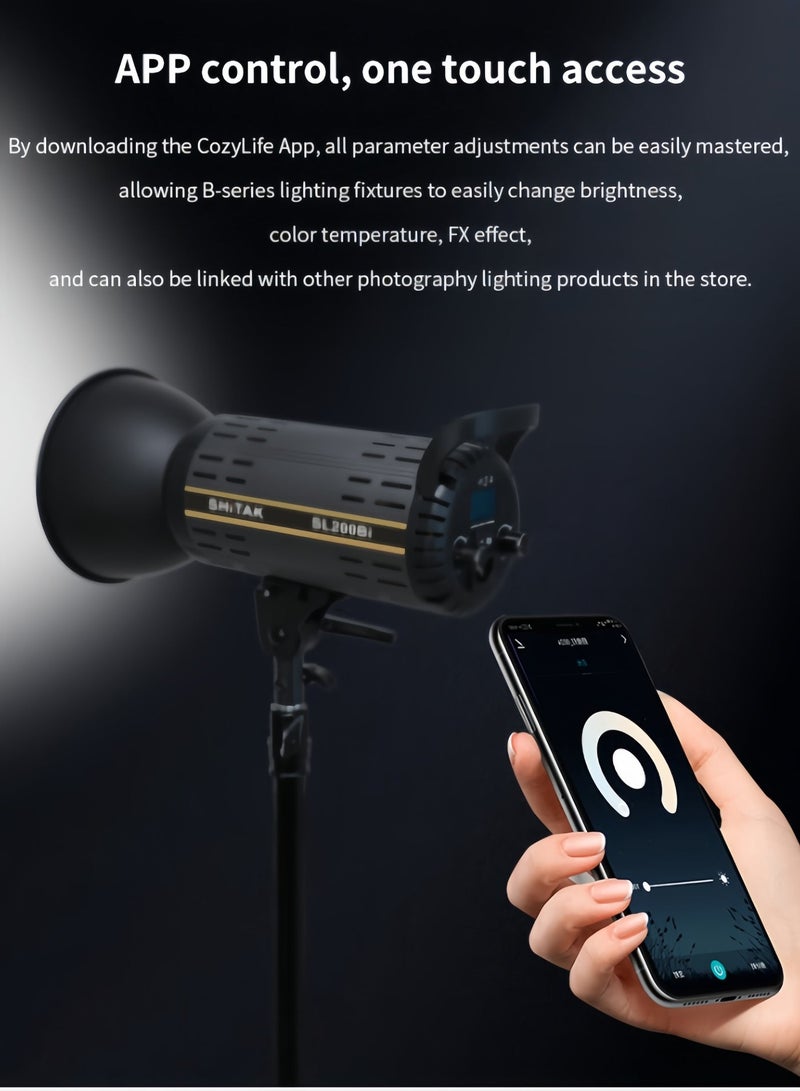 Shitak 160W Bi-Color LED Video Light, Professional COB Studio Lighting  3200K-5600K with Bowens Mount and Standard Reflector, 0-100% Dimmable Continuous Light for Photography, Live Stream, YouTube, Filmmaking (APP & Remote Control) - Image 5