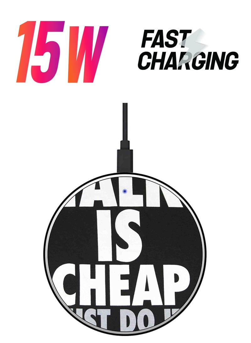 Theodor Talk Is Cheap Printed Fast Wireless Charger With USB Cable Black/White - Image 1