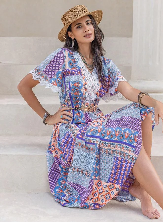 Take Two Take Two Women Purple Scarf Print Maxi Dress