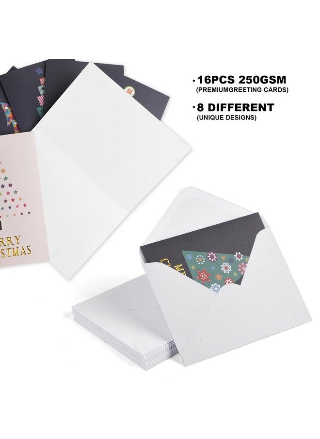 DERAYEE - 16 Pack Christmas Cards, 4X6 Inch Gold Foil Merry Christmas Cards With Envelopes & Stickers, Bulk Holiday Greeting And New Years Cards For Family And Friends - Image 1