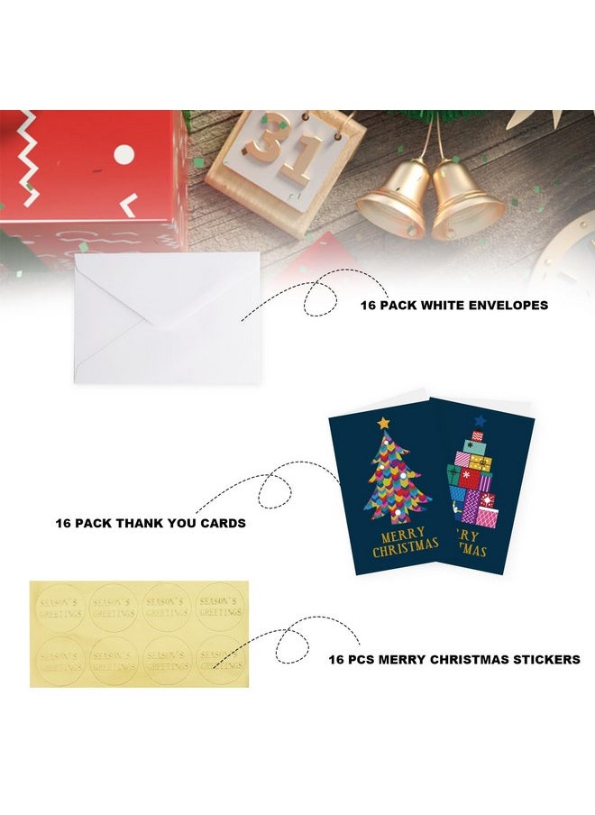 DERAYEE - 16 Pack Christmas Cards, 4X6 Inch Gold Foil Merry Christmas Cards With Envelopes & Stickers, Bulk Holiday Greeting And New Years Cards For Family And Friends - Image 1