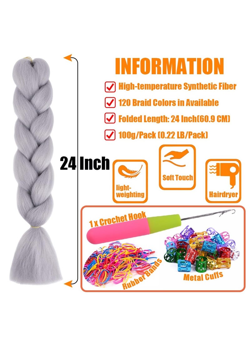 Estelle African braids Hair Extension,Crochet Braiding Hair Extensions Synthetic Braiding Hair High Temperature Synthetic Fiber Yaki Jumbo Braiding Hair (Grey/3 pcs)  - Image 3