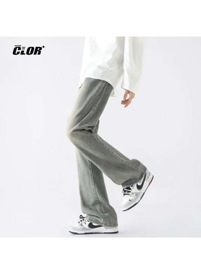 Clor Men's Casual Loose Wide Leg Jeans Autumn And Winter Micro Flared Straight Pants Nzk06 Yellow Mud M - Image 2