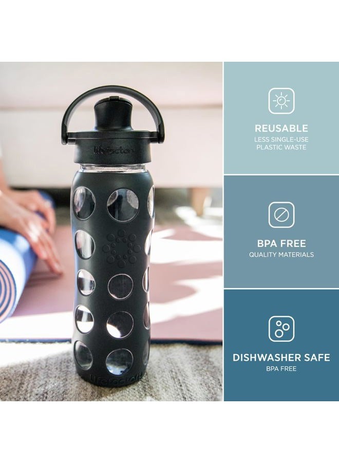 lifefactory 22-Ounce Active Flip Cap Glass Water Bottle, 22oz, Carbon - Image 2