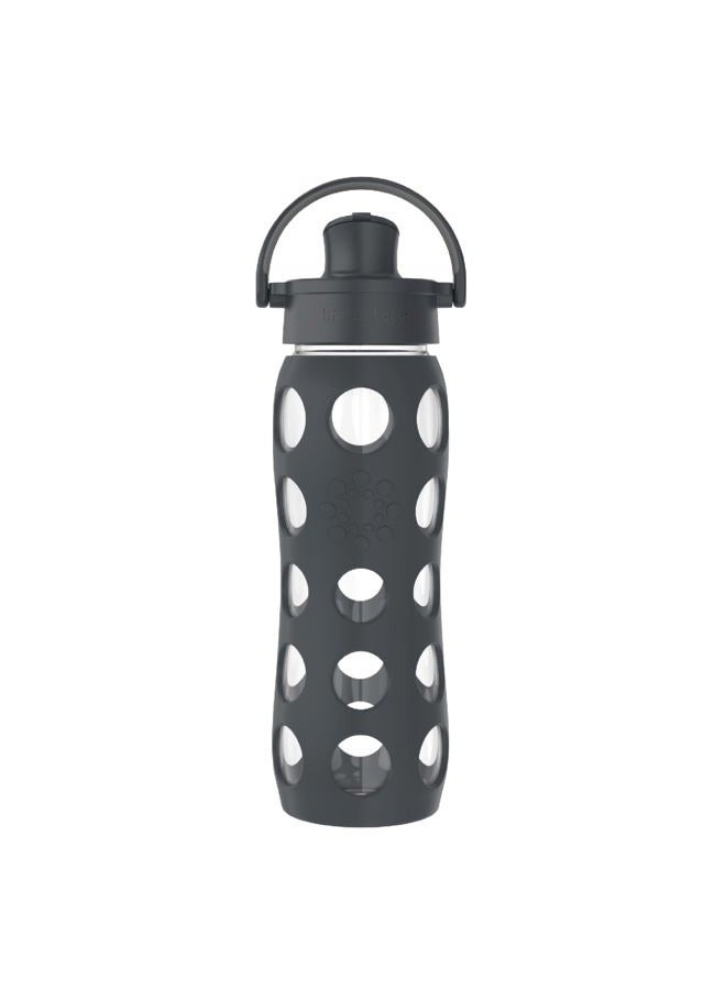 lifefactory 22-Ounce Active Flip Cap Glass Water Bottle, 22oz, Carbon - Image 1