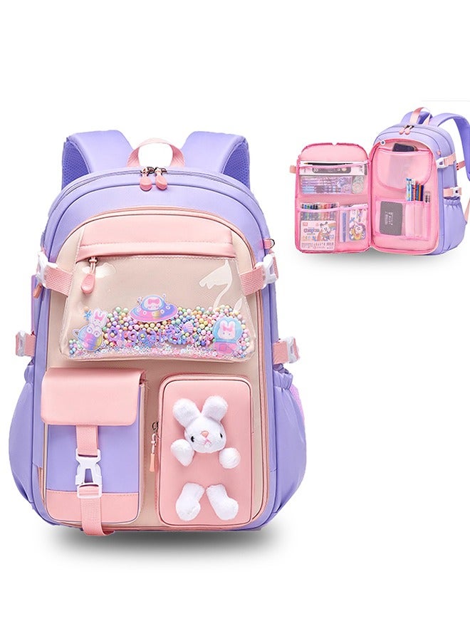 Girls Backpack Elementary School Bunny Backpack for girls Cute Kids Laptop Bag - Image 1