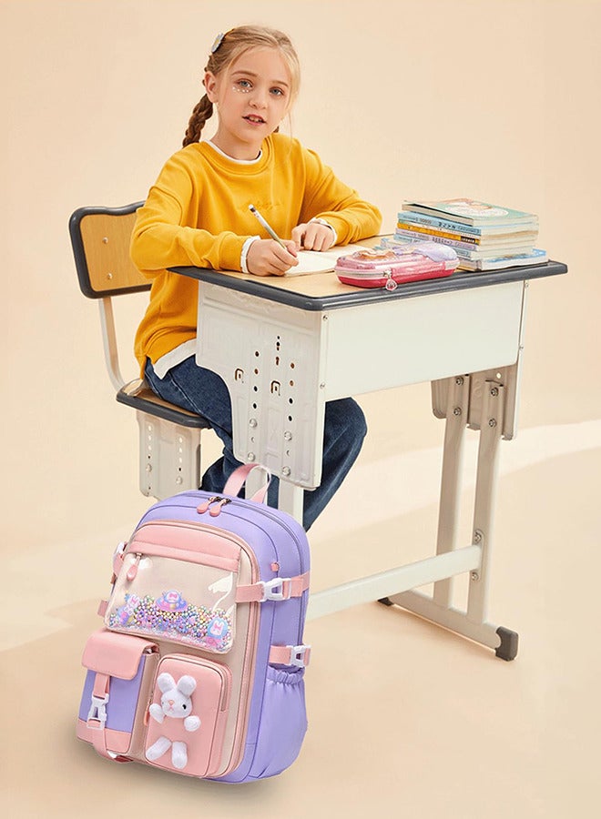 Girls Backpack Elementary School Bunny Backpack for girls Cute Kids Laptop Bag - Image 5