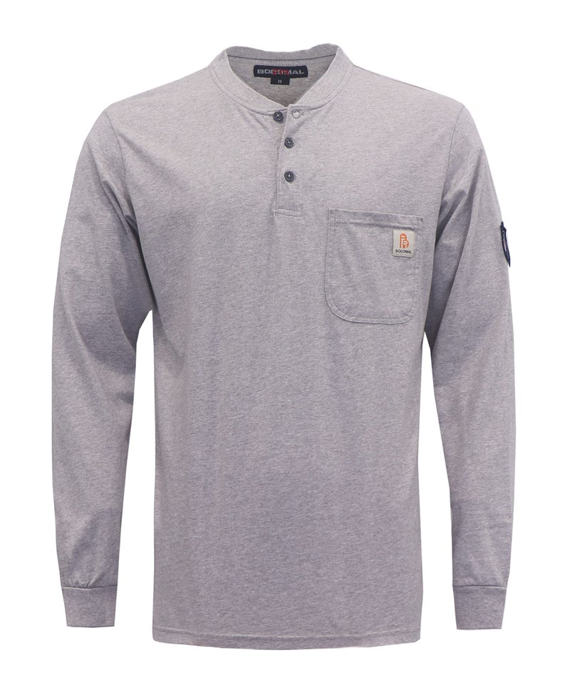 BOCOMAL FR Shirts Flame Resistant Shirt 55oz 100 Cotton Light Weight CAT2 Fire Retardant Henley Shirts