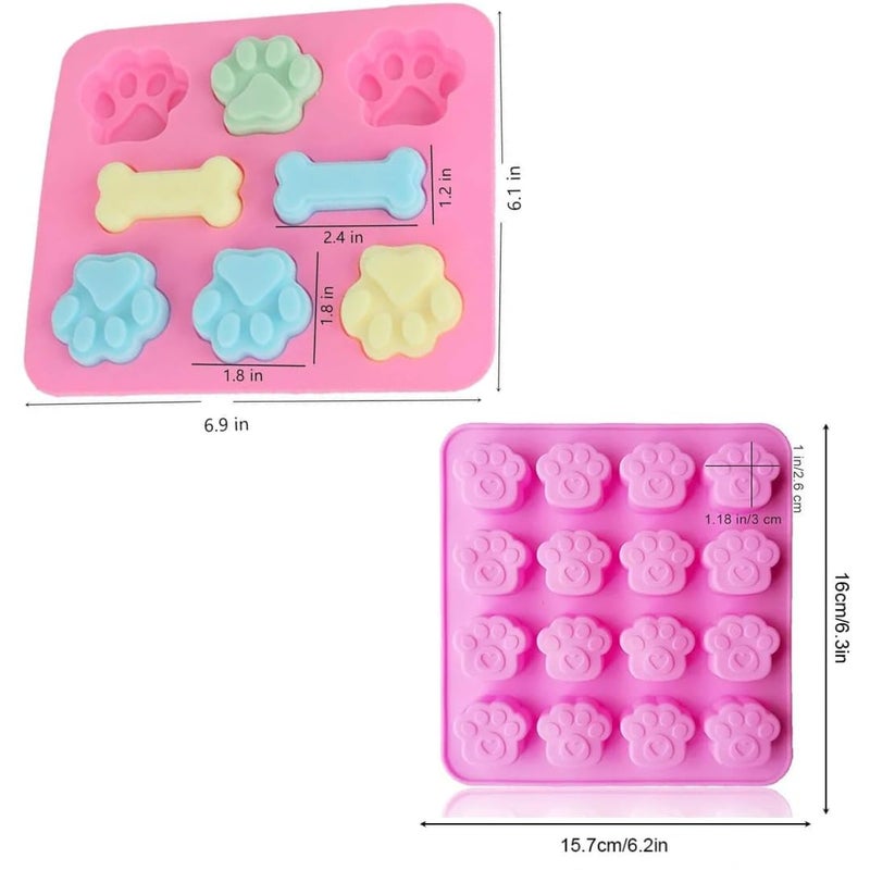Skytail 4 Pack Puppy Dog Paw Dog Bone Silicone Moulds Set for Baking Dog Treats Snacks Chocolate Candy Gummy Jelly Ice Cube Pet Birthday Cake Cupcake Pudding Cookie Biscuits Muffin Pan Resin Molds - Image 3