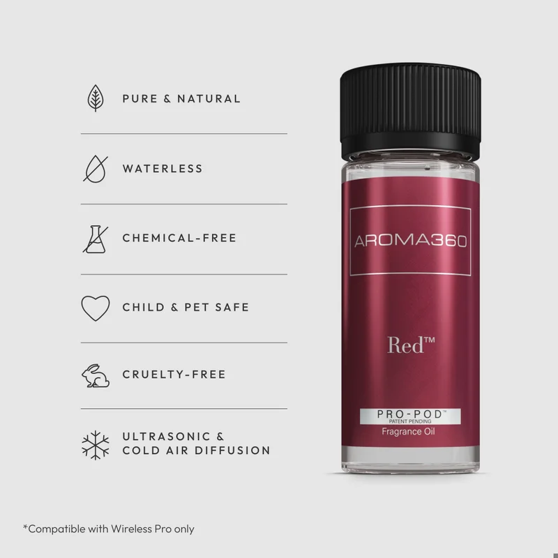 AROMA360 Red Pro-Pod Oil Blend - Hotel Inspired for Luxury Essential Oil Diffusers - Aromatherapy Scent Diffuser Oil - Ruby Grapefruit, Heliotrope Petals, Amber and Sea Moss - 50 mL, 1.7 fl oz
