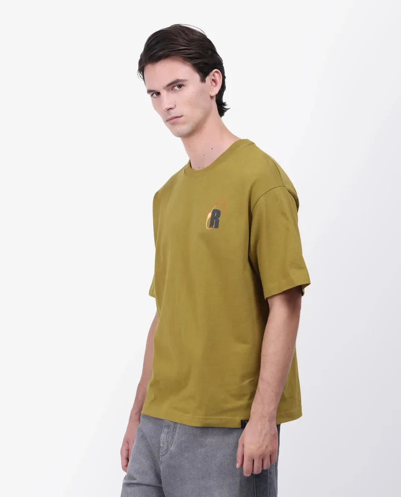 Rare Rabbit Men's Graphic Back Print Oversized T-Shirt