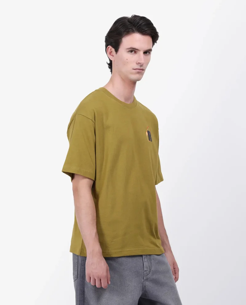Rare Rabbit Men's Graphic Back Print Oversized T-Shirt
