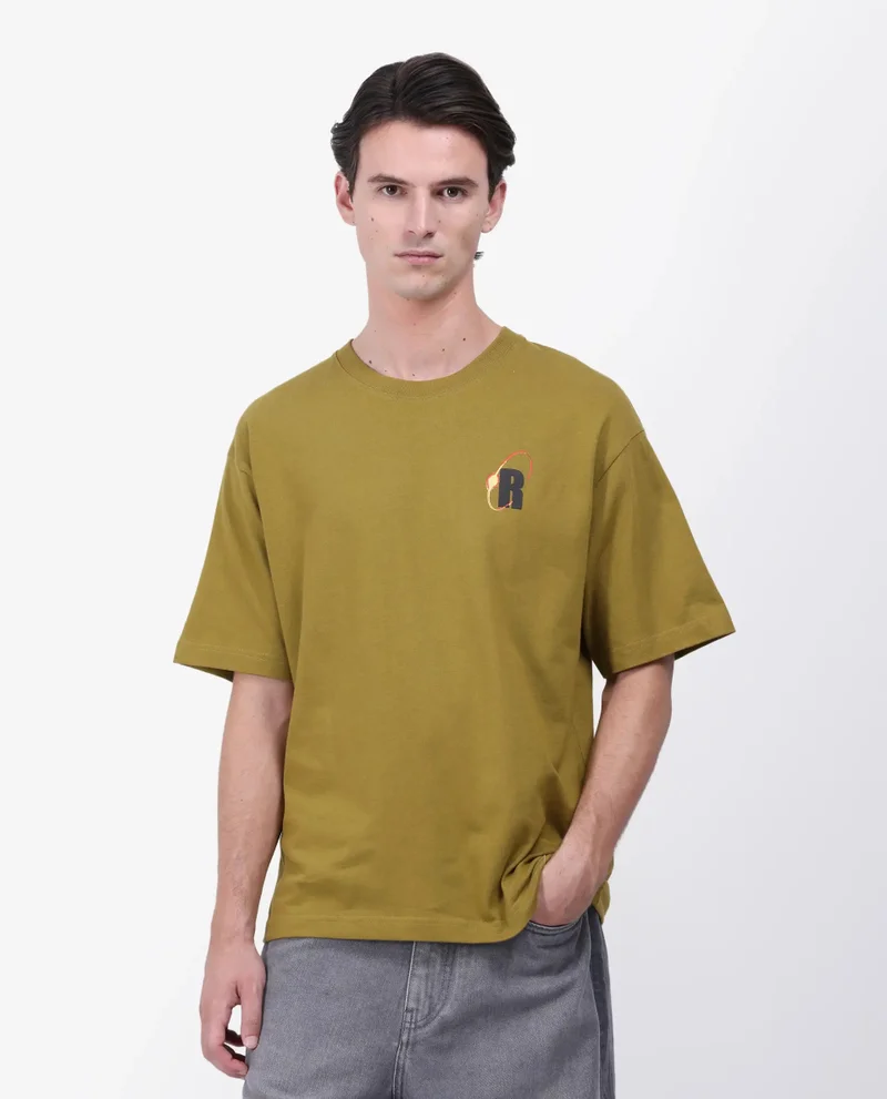 Rare Rabbit Men's Graphic Back Print Oversized T-Shirt