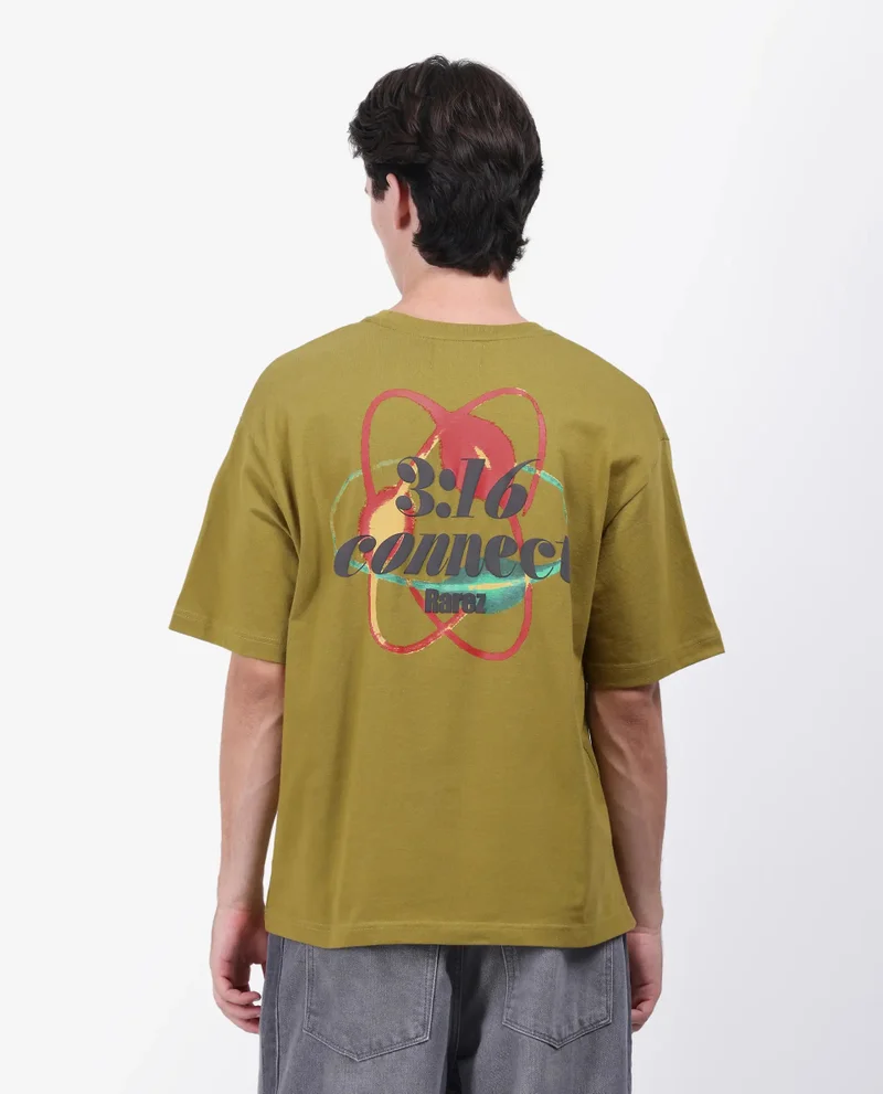 Rare Rabbit Men's Graphic Back Print Oversized T-Shirt