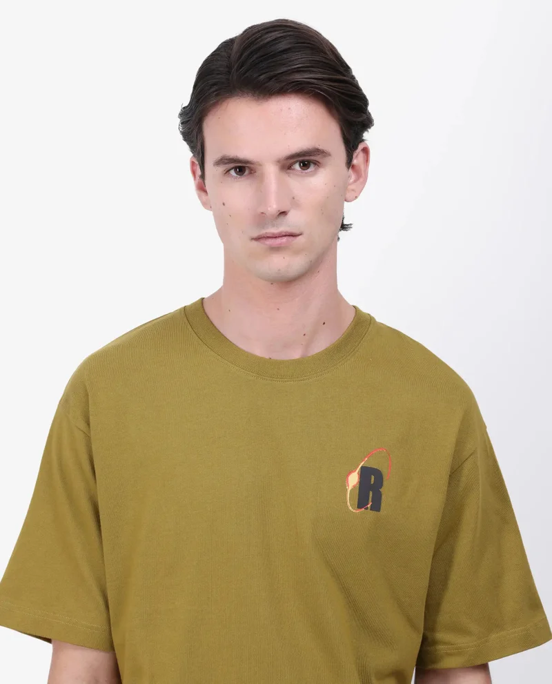 Rare Rabbit Men's Graphic Back Print Oversized T-Shirt