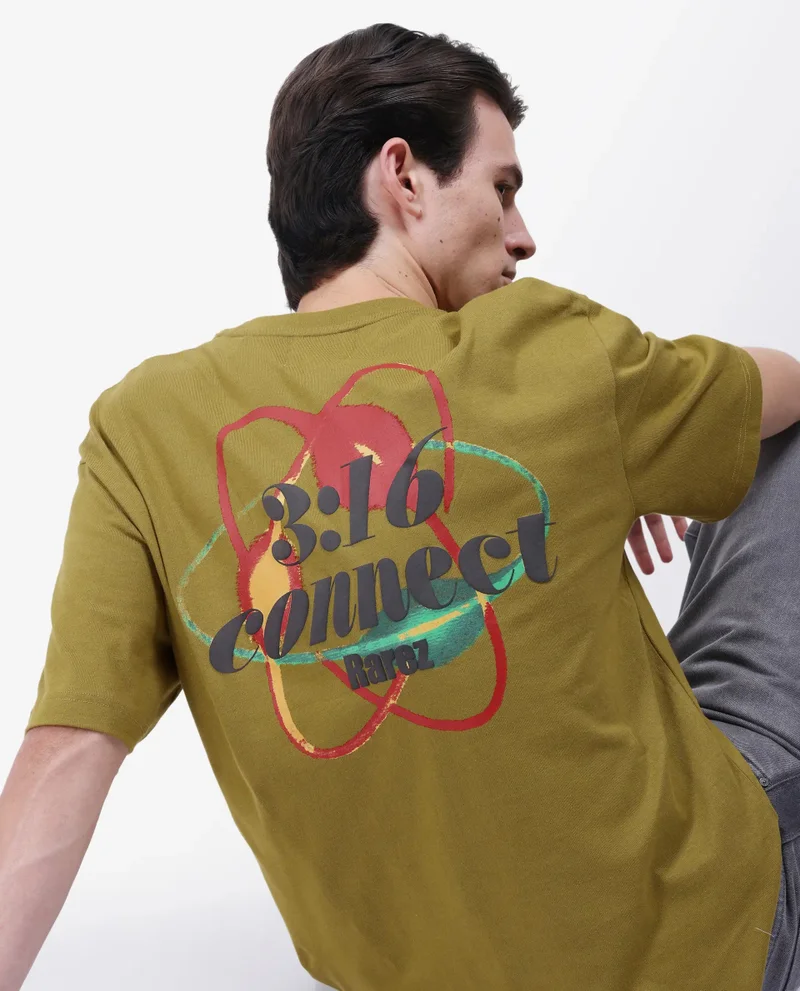 Rare Rabbit Men's Graphic Back Print Oversized T-Shirt