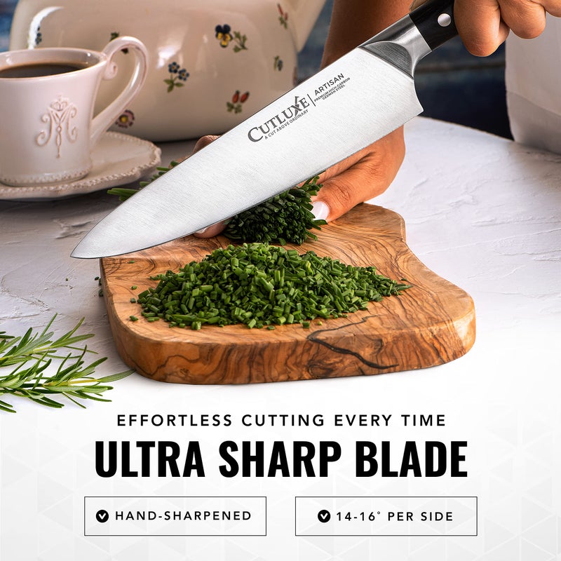 Cutluxe Chef Knife â€“ 8" Kitchen Knife, German High Carbon Steel, Full Tang, Ergonomic Handle Design, Sheath Included â€“ Artisan Series - Image 3