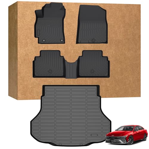 JAOGAUS Floor Mats for 2021-2024 2025 Hyundai Elantra & Elantra N (Not for Hybrid), All Weather TPE Cargo Mat Floor Liners with 1st & 2nd Row Car Mats and Trunk Floor Mat - Image 1