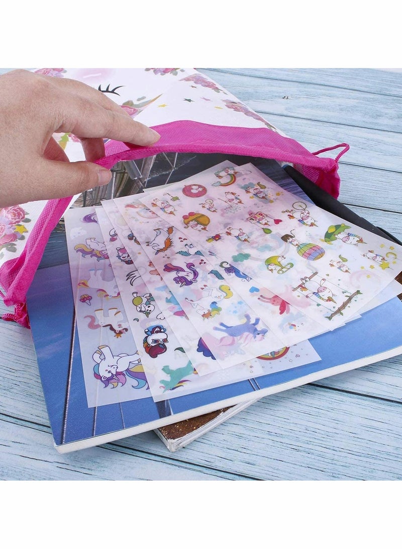 12 Pack Unicorn Drawstring Party Bags with 6 Unicorn Stickers, Unicorn Drawstring Backpacks Party Favor Bags Supplies for Kids Birthday Party Baby Shower  - Image 4