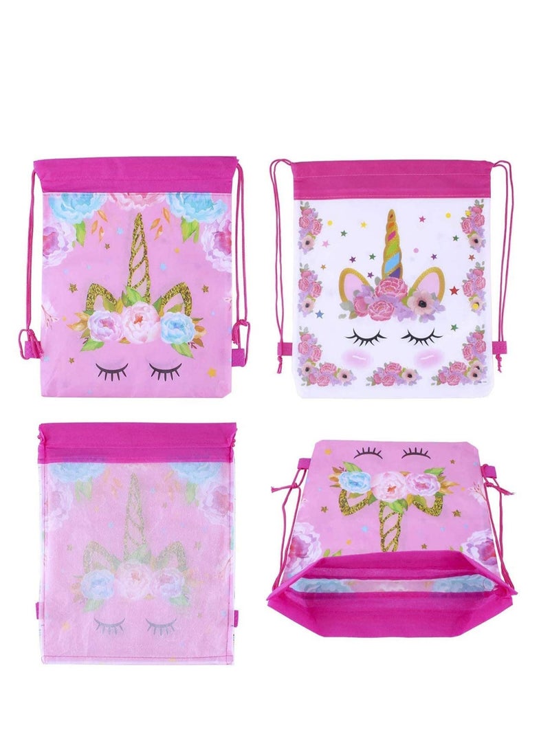 12 Pack Unicorn Drawstring Party Bags with 6 Unicorn Stickers, Unicorn Drawstring Backpacks Party Favor Bags Supplies for Kids Birthday Party Baby Shower  - Image 2